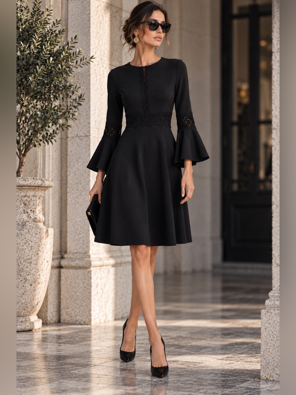 Banana Republic SZ 10 Black Fit & Flare Lace Little Black Dress Career Cocktail